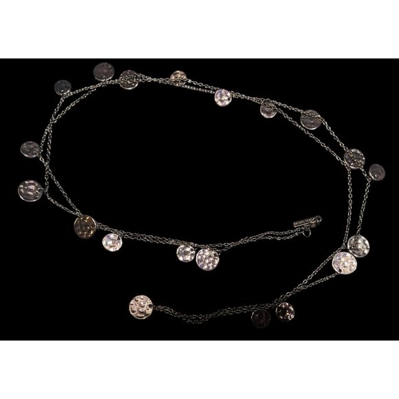 Daisy Fuentes Bronze Tone Hammered Disc Opera Length Charm Necklace - Picture 1 of 7